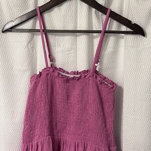 Raviya Dress Women's S Smocked Pink Hi Low Spaghetti Sleeve Tank Midi Cotton EC